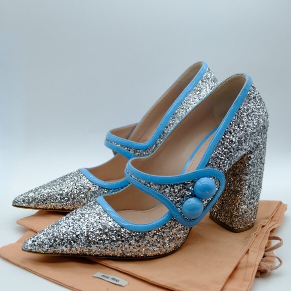 Miu Miu Silver and Blue Heels - Picture 8 of 10
